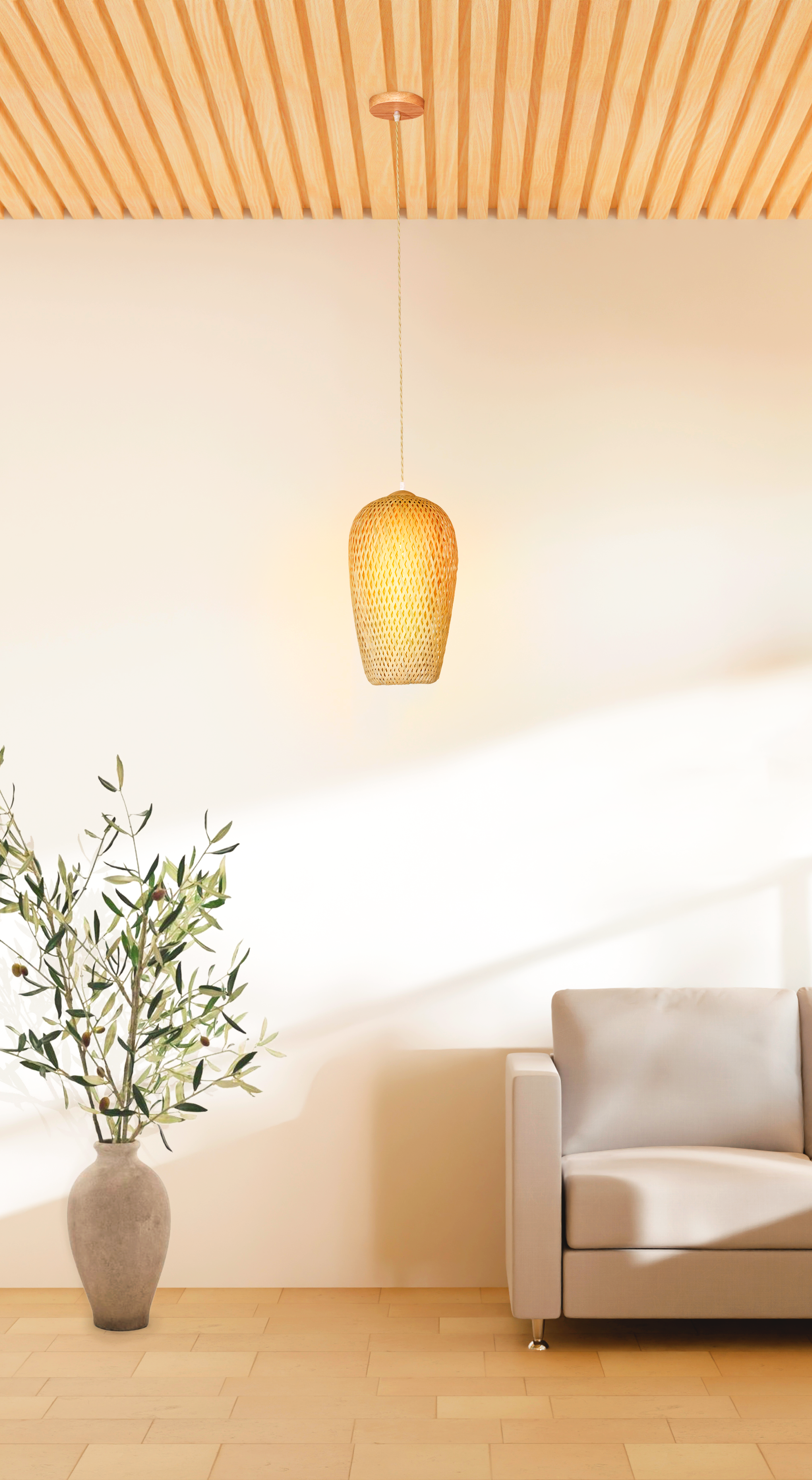 Lúminaria Pendente Rattan de Palha Nova Guine Detalhes